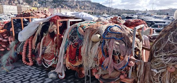 Panoramic view of fishing net in naples city center