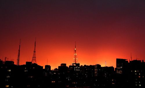 Silhouette of city at sunset