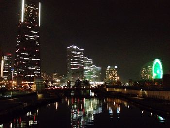 Reflection of illuminated buildings in water