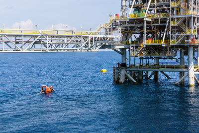 Fast rescue craft deployed at offshoreoil field