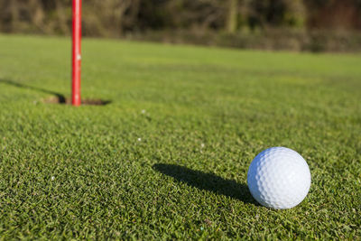 Close-up of golf ball on field