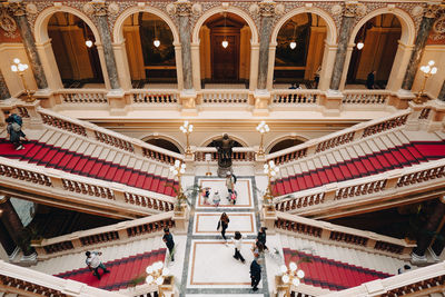 High angle view of people in museum