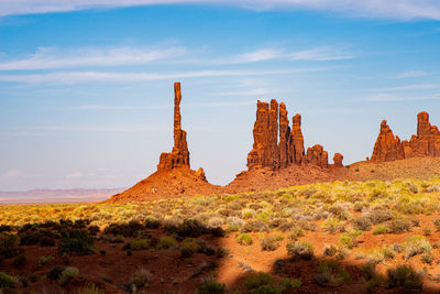 Rock formations on landscape against sky