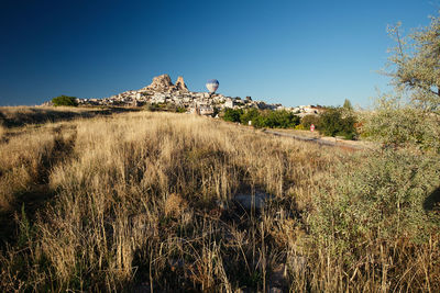 Scenic view of landscape against clear blue sky