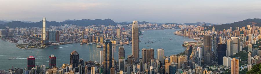 Victoria harbor view from the peak at day, hong kong
