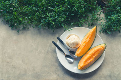 High angle view of food in plate