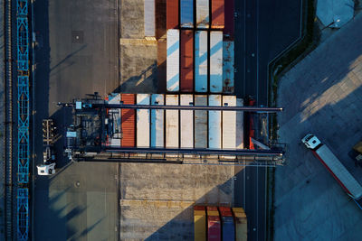 Container warehouse, aerial view. shipping and logistic concept