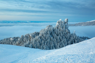 Scenic view of mountain peak in winter time