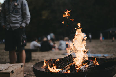 Bonfire on wooden log