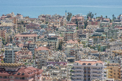 High angle view of cityscape against clear sky