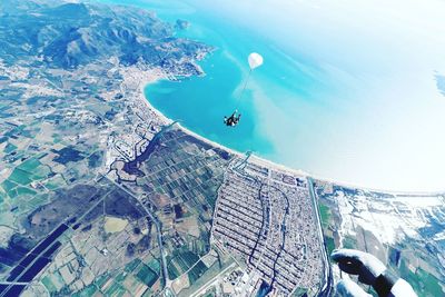 Aerial view of snow in sea