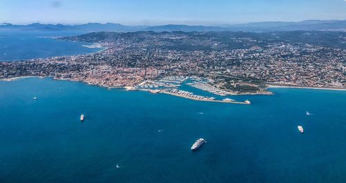High angle view of boats in sea