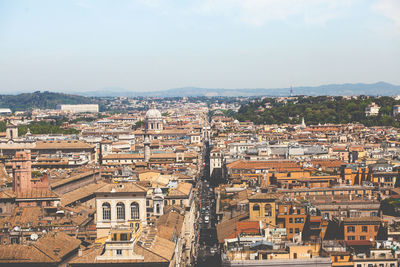 High angle view of townscape against clear sky