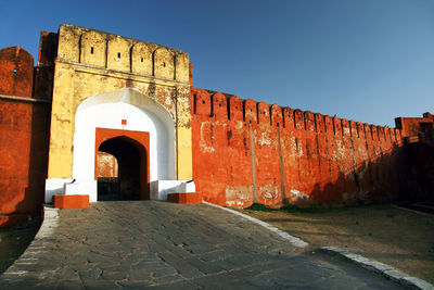 Entrance of jaigarh fort against clear sky