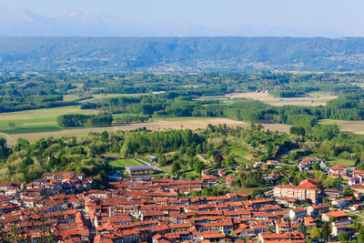 High angle view of townscape against sky