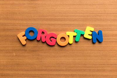 Text written on wooden table