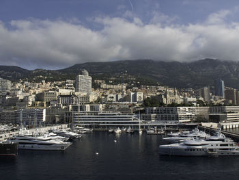 Aerial view of buildings and city against sky