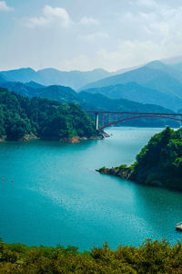 Scenic view of bridge over river against sky