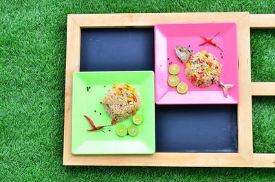 Directly above shot of breakfast on table