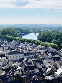 High angle view of townscape against sky