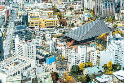 High angle view of buildings in city