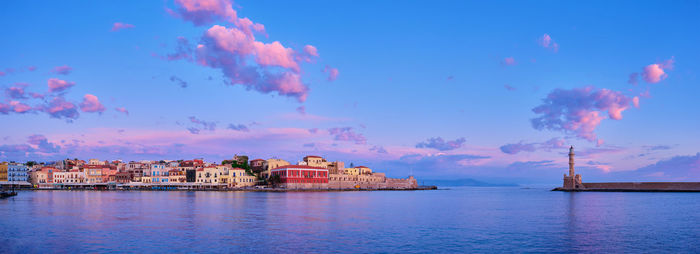 Panoramic view of buildings against cloudy sky