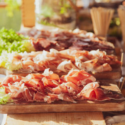 Close-up of chopped vegetables on table