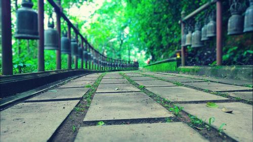 Surface level of railroad tracks in city