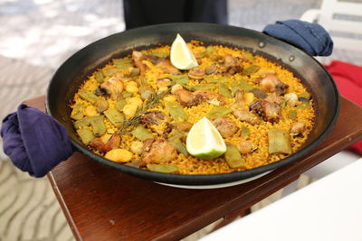 Close-up of food in plate on table