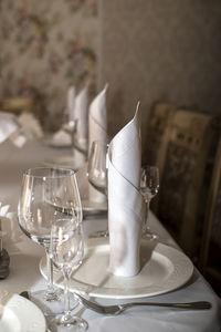 View of wine glasses on table