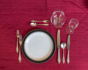 High angle view of breakfast on table