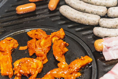 High angle view of vegetables on barbecue grill