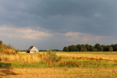 House on field against sky