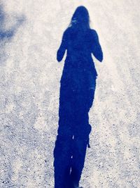 Shadow of person on street during winter