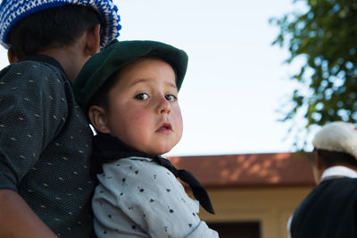 Portrait of little argentinian boy wearing traditional clothing