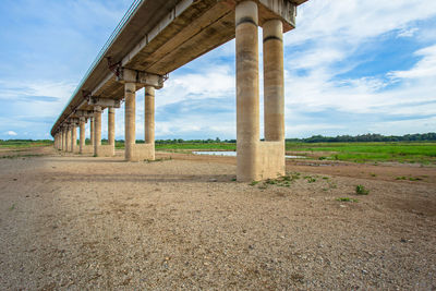 Built structure on field against sky