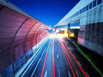 Light trails on road at night