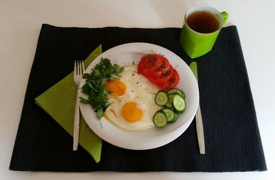 High angle view of food served in plate