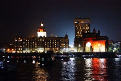 Illuminated buildings at night