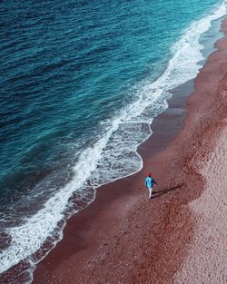 High angle view of man on beach