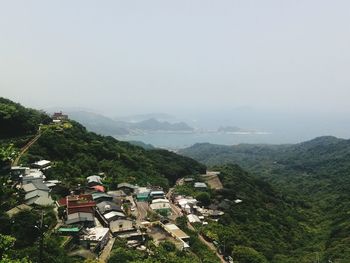 High angle view of landscape against clear sky