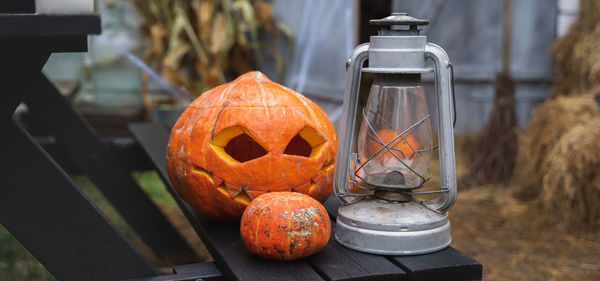 Close-up of pumpkin on table