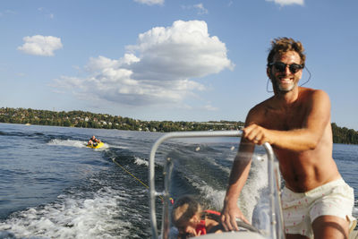 Father with daughter on boat