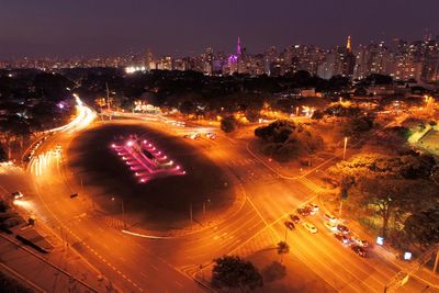 Aerial view of ibirapuera's park at night, são paulo brazil. great landscape.