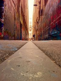 Surface level of road along buildings