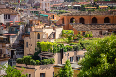 High angle view of buildings in city