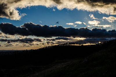 Silhouette landscape against sky during sunset