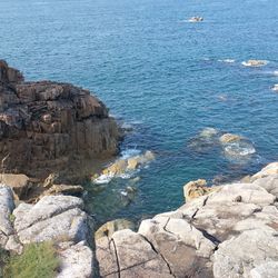 High angle view of rock formation in sea