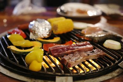 Close-up of meal served on table