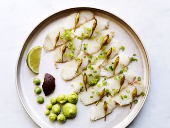 High angle view of food in plate